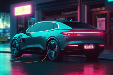 electric car charging station, in the style of photorealistic rendering, generative AI