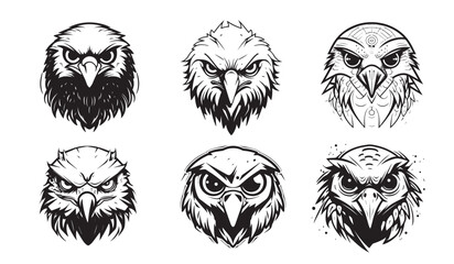 Eagle heads black and white vector illustration.