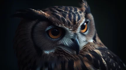 Foto auf Acrylglas Eulen-Cartoons Dark colored owl close up. Generative AI.
