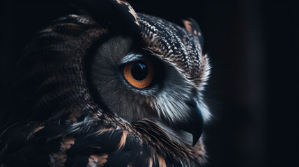 Dark colored owl close up. Generative AI.
