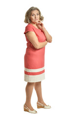 serious senior woman posing, isolated on white