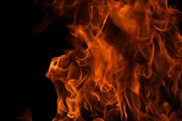 Fire flame burning and fire glowing on black background.