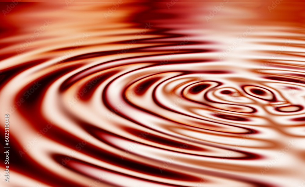Poster 3d liquid ripples or cgi orange waves with a metallic reflection and circular lines surface. texture