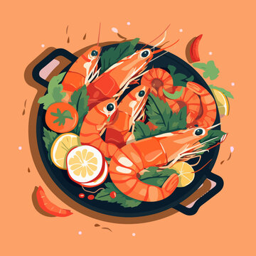 Gambas a la plancha, traditional Spanish tapa dish vector illustration
