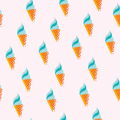 Ice cream seamless pattern on pink background. Vector pattern for summer prints, wallpapers, backgrounds, posters, wrapping paper etc. 