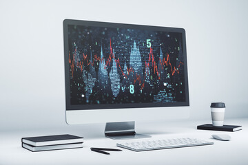 Abstract creative financial graph on modern laptop monitor, forex and investment concept. 3D Rendering