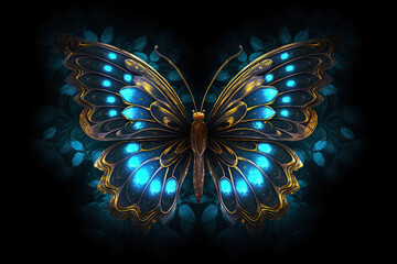 Obraz na płótnie Canvas colorful glowing fantasy butterfly, beautiful and magical, Generative AI