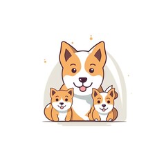 Iconic Vector Illustration of Cute Dog with Puppies. Generative AI