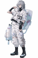 Fototapeta premium 衛生兵の男性キャラクターの全身イラスト(AI generated image)