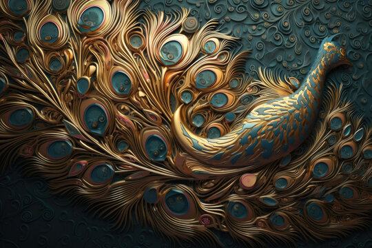 Colorful peacock, wallpaper for wall decor, generative AI