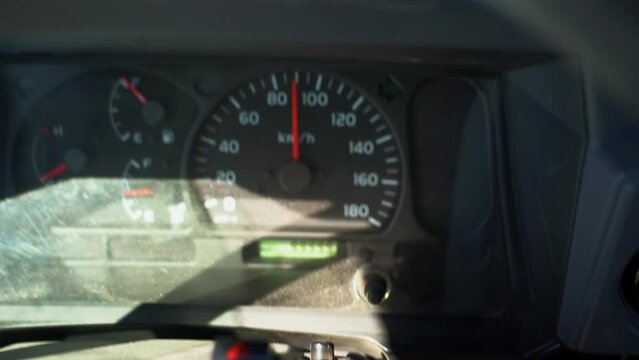 Odometer of car driving on the highway