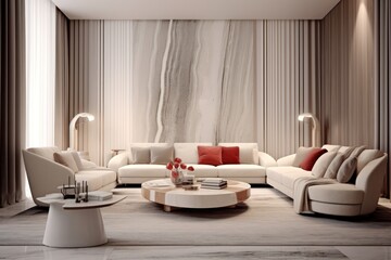 Sophisticated Contemporary Living Room with Elegant Furnishings and Refined Decor for a Luxurious Experience.