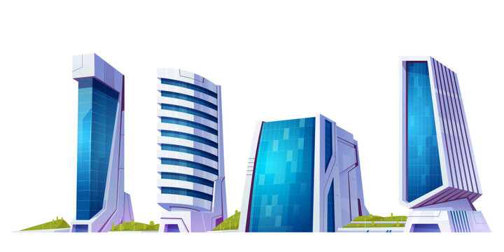 Future city street building vector illustration. Cityscape architecture view cartoon skyscraper isolated on white background. Urban business estate buildings construction icon design in dubai downtown