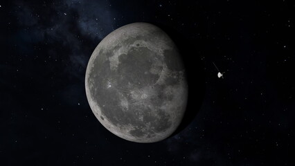 Obraz na płótnie Canvas Space probe flying near the moon. 3D render.