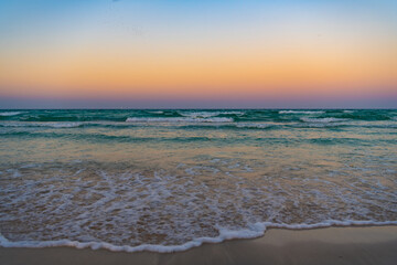 Fototapeta na wymiar nature sunset at beach. nature sunset with mediterranean sea. nature sunset seascape.
