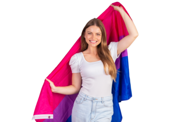 Blonde Brazilian woman with LGBT bisexual flag