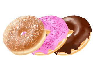 手描きドーナツ3種の水彩風イラスト