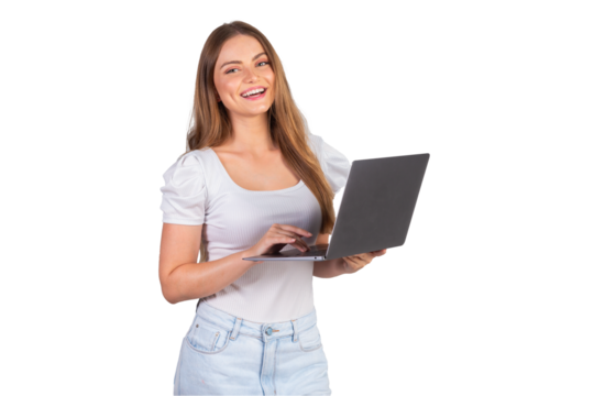Blonde Brazilian woman with notebook