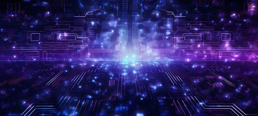 Obraz premium Exploring the Digital Cosmos: Futuristic Wallpaper with Celestialpunk Aesthetics and Human Connection, Tech background, sci-fi, AI, internet, Cyber technologies (made with help of generative ai)