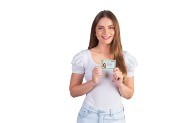 Blonde Brazilian woman holding RG, Identity Registration. Translation in English (National Identity Card)