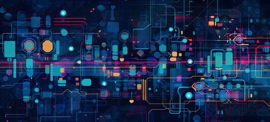 Obraz premium Exploring the Digital Cosmos: Futuristic Wallpaper with Celestialpunk Aesthetics and Human Connection, Tech background, sci-fi, AI, internet, Cyber technologies (made with help of generative ai)