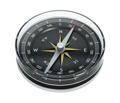 Vintage analogue navigational compass isolated on transparent background. 3D illustration