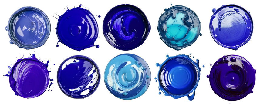 set of brush oil painted blue colored circle banners. Created with Generative AI