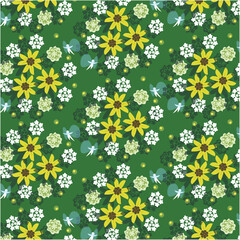野の花と妖精のパターン模様