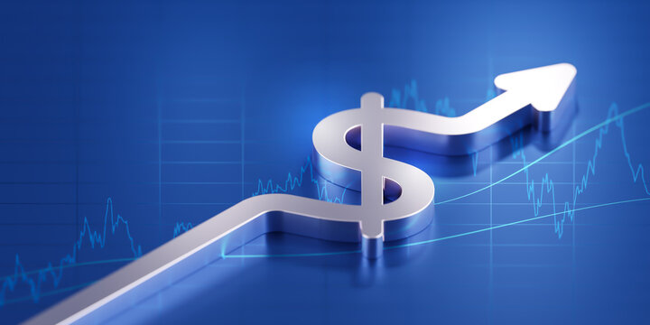 Growth business dollar money stock graph investment on 3d cash currency finance banking background of profit financial exchange trade graph arrow symbol or success economy usd strategy diagram chart.