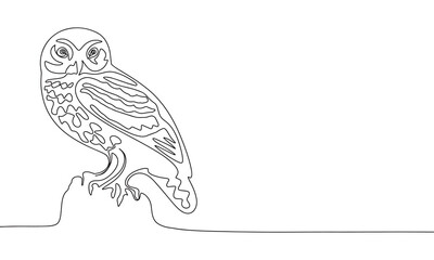 One continuous line illustration of owl. Continuous line drawing of night bird owl. Vector illustration.