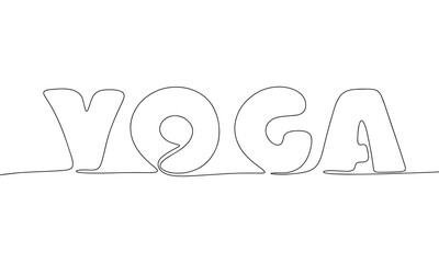 Yoga - word with continuous one line. Minimalist drawing of phrase illustration. Yoga sport - continuous one line illustration.