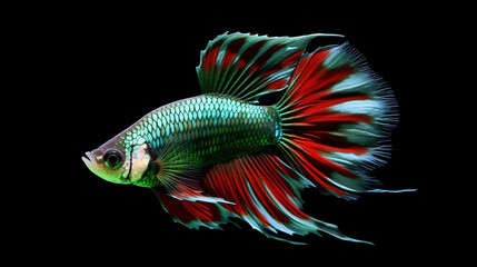 Fototapeta premium Thai Betta fish are known for their stunning and military camouflage colors, with intricate and eye-catching patterns that set them apart. When viewed in isolation and under bright lights, these fish 