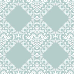 Classic seamless light blue and white pattern. Damask orient ornament. Classic vintage background. Orient ornament for fabric, wallpaper and packaging