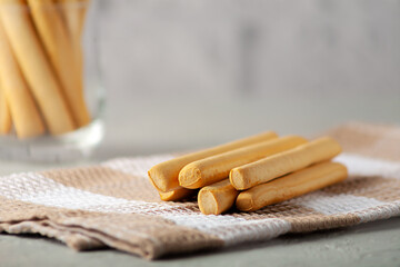 Italian grissini or salted bread sticks. Fresh italian snack.