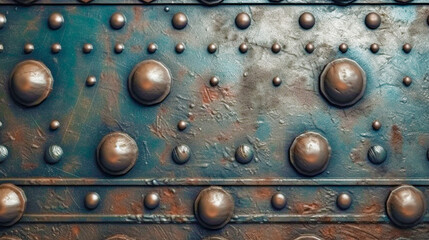 Generative Ai. a close - up view of a metal surface with rivets . 
