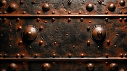Generative Ai. a close up of a rusted metal door with rivets and rivets.
