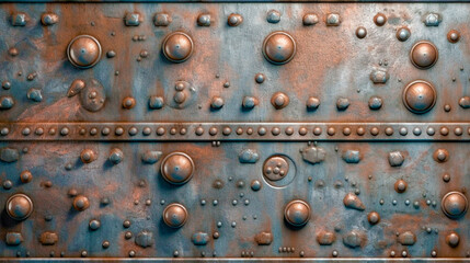 Generative Ai. an old rusty metal plate with rivets