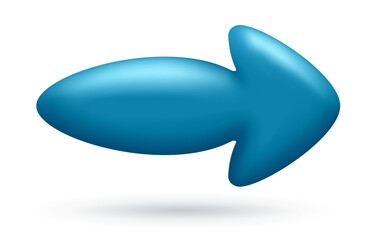 Obraz premium 3D Blue arrow pointing to the right. Vector illustration of a cartoon-style arrow or bloated plastic for interface, marketing or any design, direction and pointing
