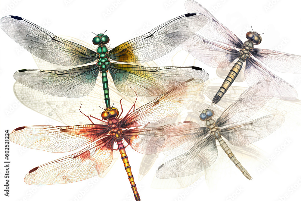 Poster dragonflies isolated on white background. generated by ai