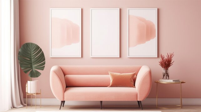 Modern Living Room. Stylish Interior Design Background. Generative AI.