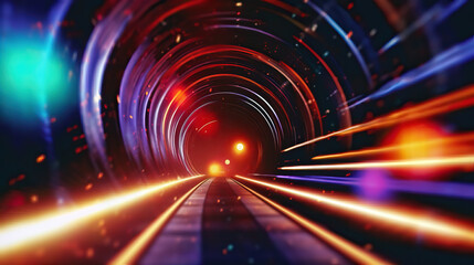 Fototapeta na wymiar ultra fast dynamic bokeh neon light tunnel for composing, background, web with space for text, Generative AI