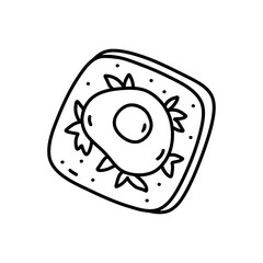 Toast with fried egg isolated on white background. Vector hand-drawn illustration in doodle style. Perfect for various designs, cards, decorations, logo, menu, recipes.