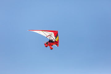 Denizli, Turkey, April 30, 2023: Preparation for flights on paramotors. Flying on paramotor