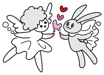 天使とウサギとハート