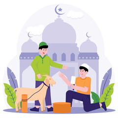 Muslim Man Going To Perform Qurban On Eid Al-Adha Illustration