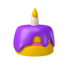 Birthday cake vector 3d icon. Cartoon celebration emoji isolated on white background