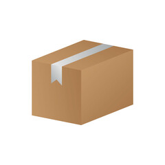 3D cardboard closed box icon set with symbols isolated on gray background. Render delivery cargo box with fragile care sign symbol, handling with care, protection from water rain. 3d realistic vector