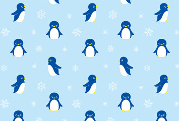 seamless pattern with penguins and snowflakes for banners, cards, flyers, social media wallpapers, etc.