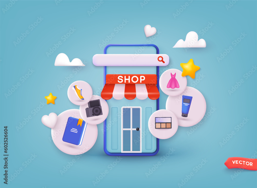 Poster online shopping on application and website concept, digital marketing online, shopping cart with new