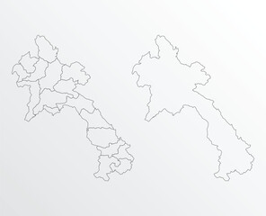 Black Outline vector Map of Laos with regions on white background
